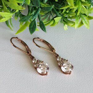 925 Sterling Silver Rose Gold Plated CZ Dangle Earrings